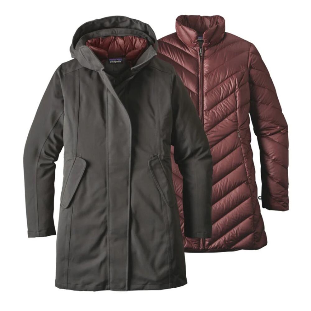 PATAGONIA Tres 3 in 1 waterproof gray burgundy goose down parka coat jacket XS - Picture 2 of 15